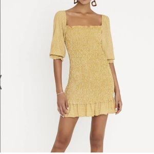 NWOT Faithfull The Brand Yellow Checkered Mini Dress
